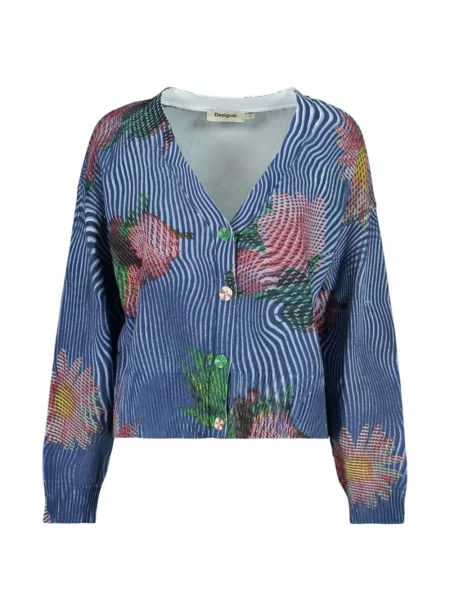 Cardigan Desigual cu model floral cu imagine albastru