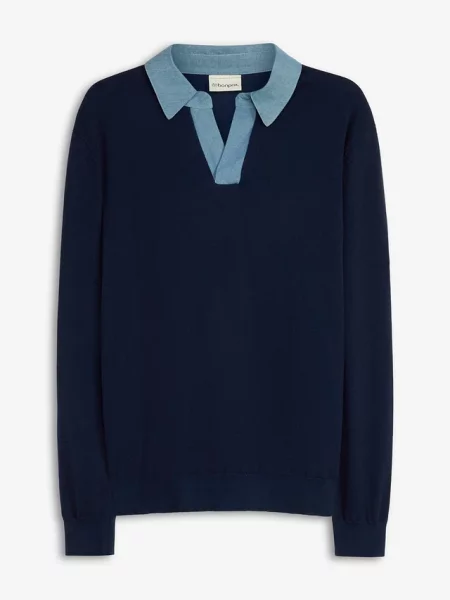 Sweter z cienkiej dzianiny o wyglądzie 2 w 1 niebieski