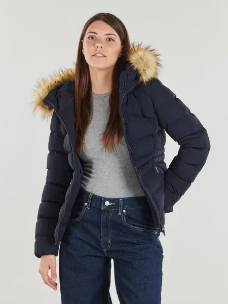 Blană artificială geacă Superdry cu glugă albastru