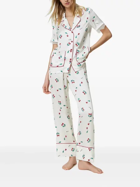 Pijamale Twinset din satin alb
