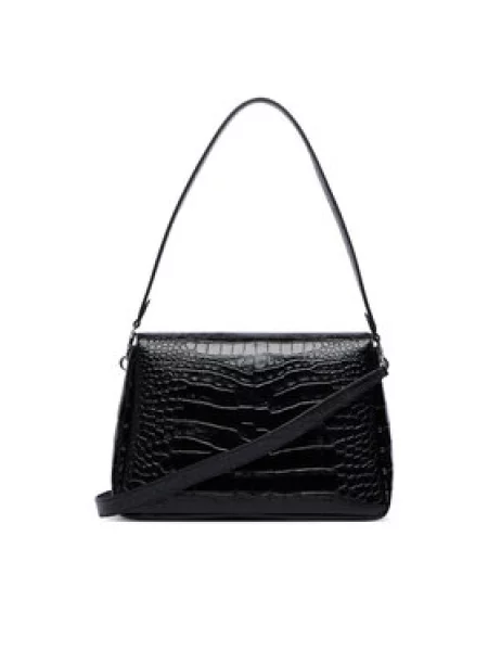 Tory Burch Ročna torba Charlie Embossed Croc Shoulder Bag črna