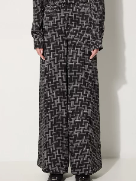Kenzo pantaloni Weave Pajama Pants femei lat high waist negru