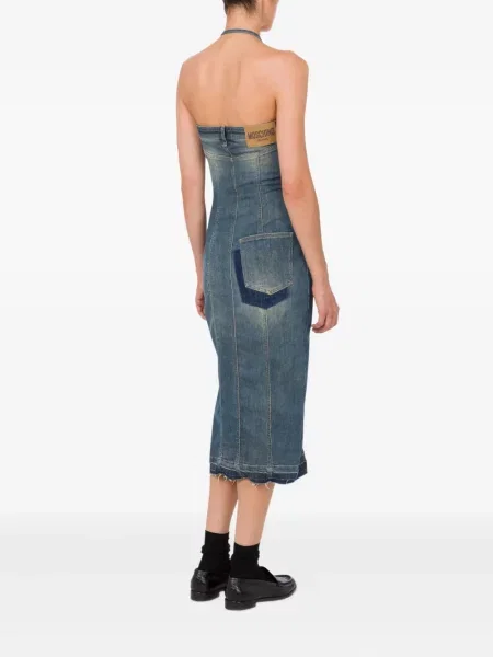 Κοστούμι τζιν φόρεμα Moschino Jeans με μήκος μέχρι το γόνατο λαιμό καπίστρι μπλε