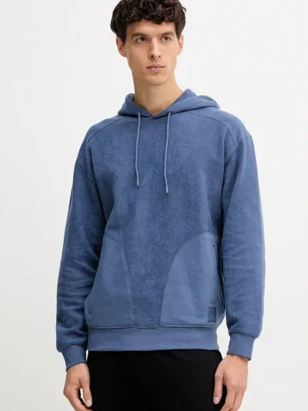 Bombažen pulover United Colors of Benetton s kapuco modra