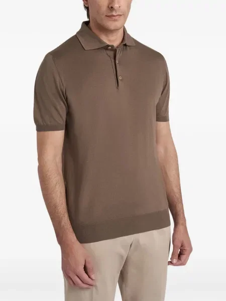 Scurt tricou polo Kiton maro