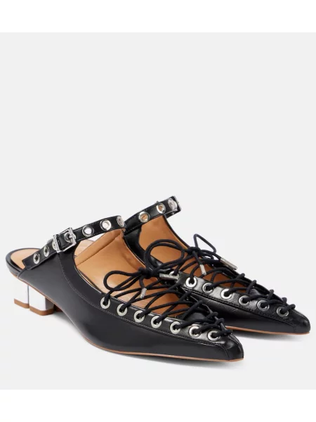 Papuci tip mules Ganni cu șireturi din piele negru