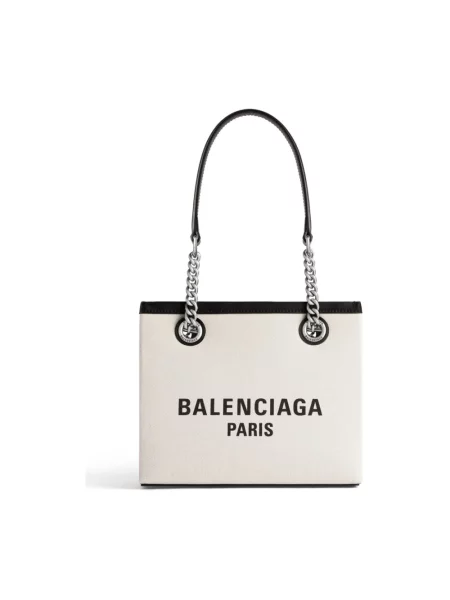 Lniana shopperka Balenciaga beżowa