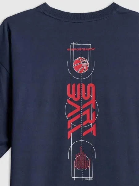T-SHIRT 4F KOSZULKA SPORTOWA Z NADRUKIEM niebieska