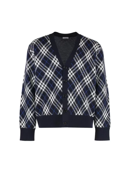 Kardigan Burberry wełniany z wzorem argyle niebieski