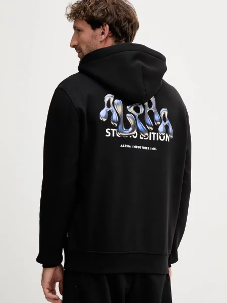 Dukserica Alpha Industries s kapuljačom s tiskom crna