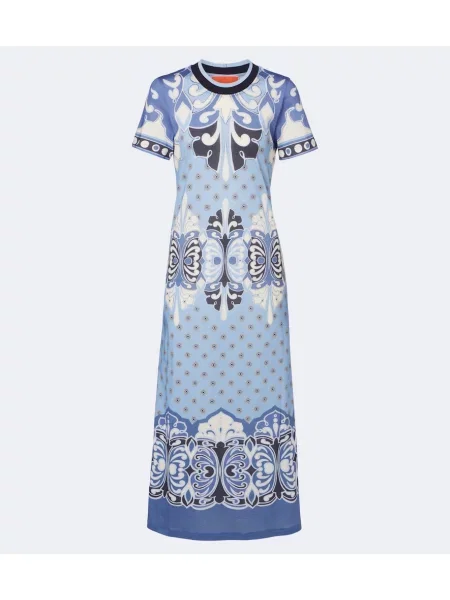 Rochie midi La Doublej cu imagine din jerseu albastru