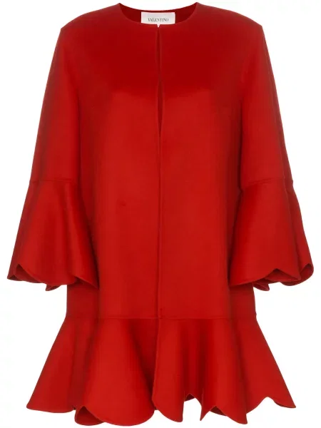 Palton Valentino Garavani cu volane roșu