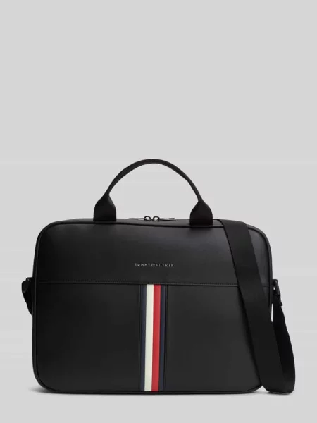 Torba na laptop z detal z logo Tommy Hilfiger czarna