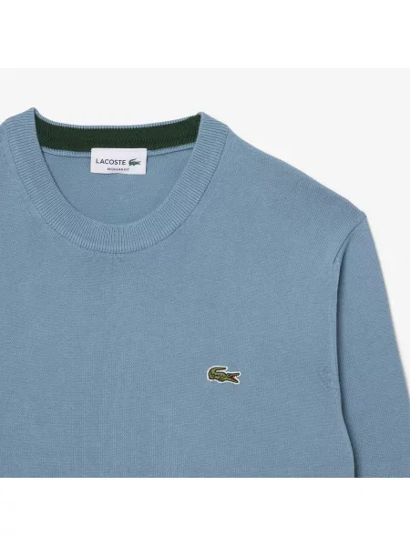 Lacoste Jednokolorowy Sweter Z Okrągłym Dekoltem niebieski