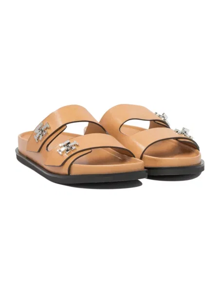 Klapki Tory Burch skórzane beżowe
