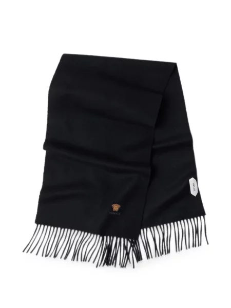 Fular Versace cu broderie din cașmir negru