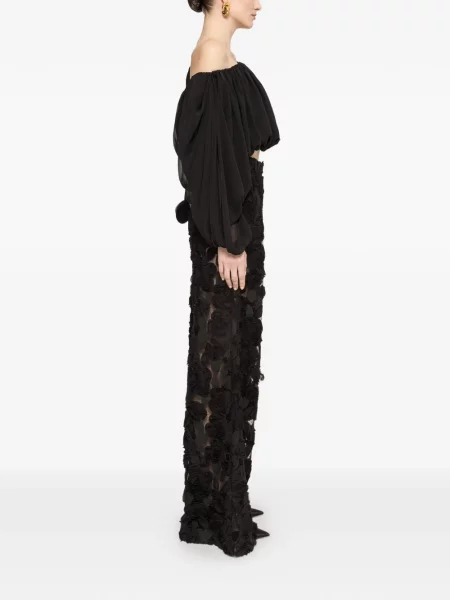 Pantaloni Nissa cu model floral negru
