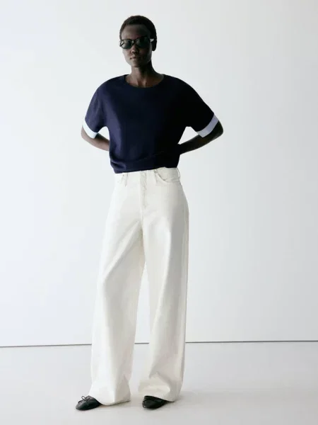 Sweter z dzianiny z warstwową koszulą Kobieta XL MANGO granatowy