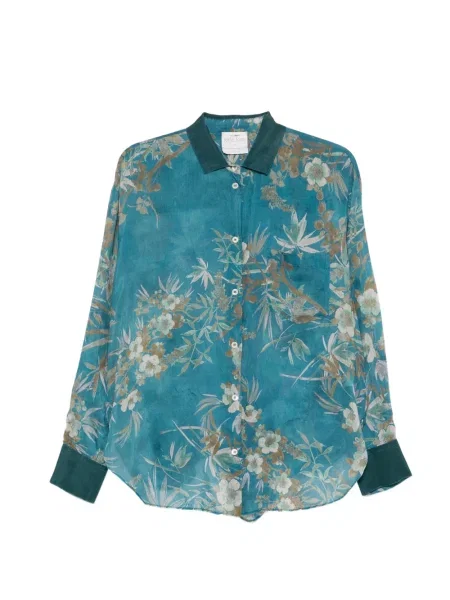 Cămașă Forte_forte de mătase cu model floral cu imagine albastru