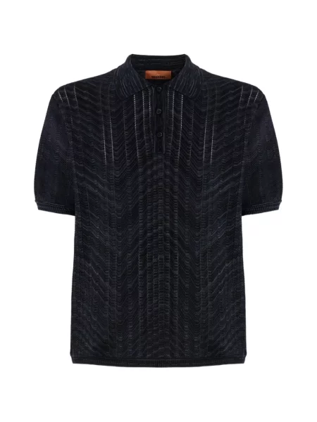Tricou polo Missoni tricotate ajurat negru