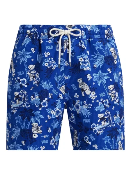 Slip de baie Polo Ralph Lauren cu broderie din piele de căprioară în carouri albastru