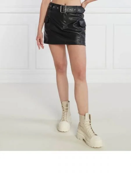 Tommy Jeans Fustă TJW BUCKLE PLEATHER negru