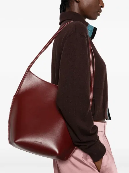 Bőr shopper táska Jil Sander autogrammal piros