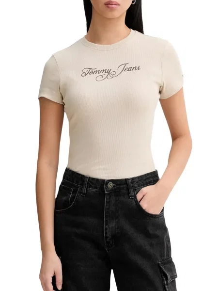 Koszulka Tommy Hilfiger Jeans beżowa