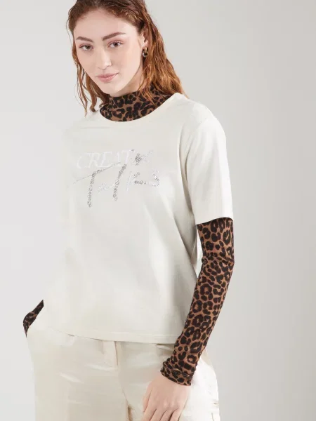 Monari Tricou gri deschis alb
