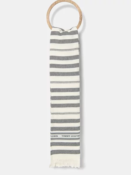 Šal s mješavinom lana Tommy Hilfiger za žene tamno s uzorkom plava