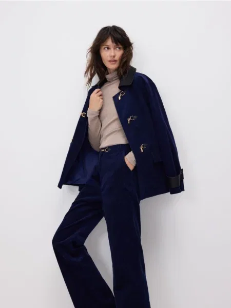 Reserved Вельветові штани прямого крою темно-синій сині