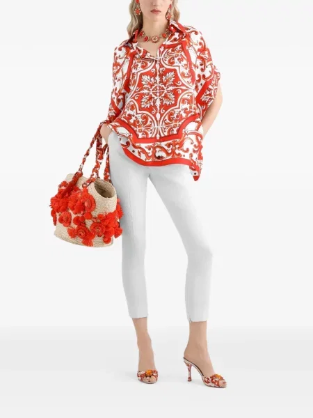Cămașă Dolce & Gabbana de mătase cu imagine roșu