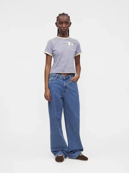Abercrombie & Fitch Marškinėliai tamsiai / šviesiai geltona / balkšva mėlyna
