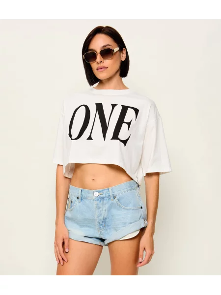 One Teaspoon Tricou One Logo Boxy Crop | Cropped Fit alb