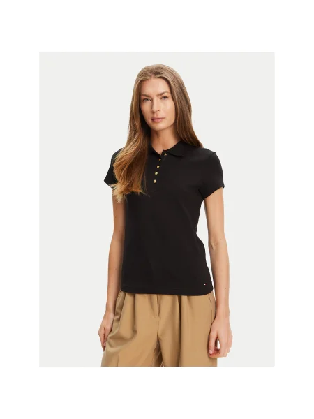 Tommy Hilfiger Pólóing Gold Button Slim Fit fekete