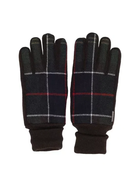 Rękawiczki Barbour skórzane w kratę brązowe
