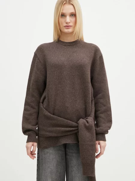 JW Anderson pulover din amestec de lână Draped Tie Front Jumper femei maro