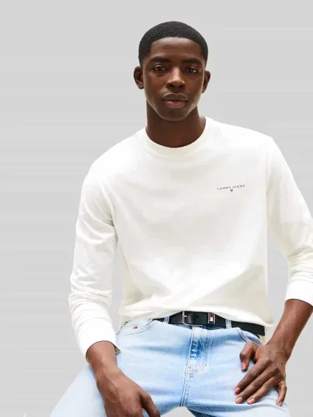 Bluzka z długim rękawem o kroju slim fit z czystej bawełny Tommy Jeans biała