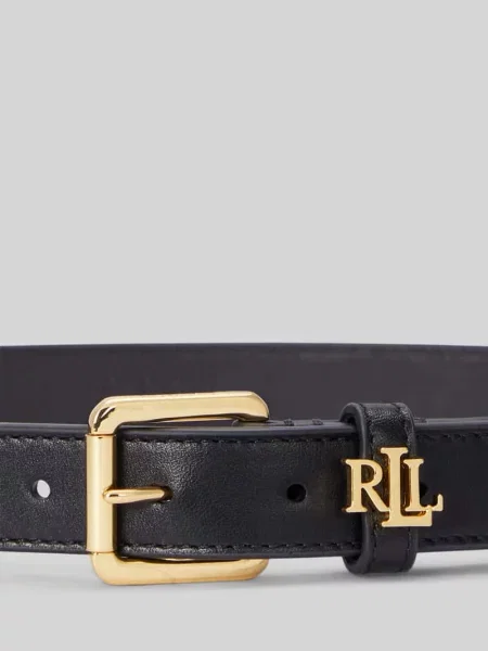 Pasek ze skóry bydlęcej z aplikacją z logo Lauren Ralph Lauren czarny
