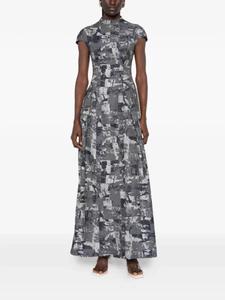 Rochie maxi Leen Mougrhabi cu imagine cu imprimeu abstract gri