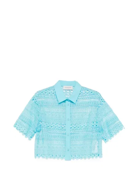 Koszula Ermanno Firenze koronkowa o krotszym kroju niebieska