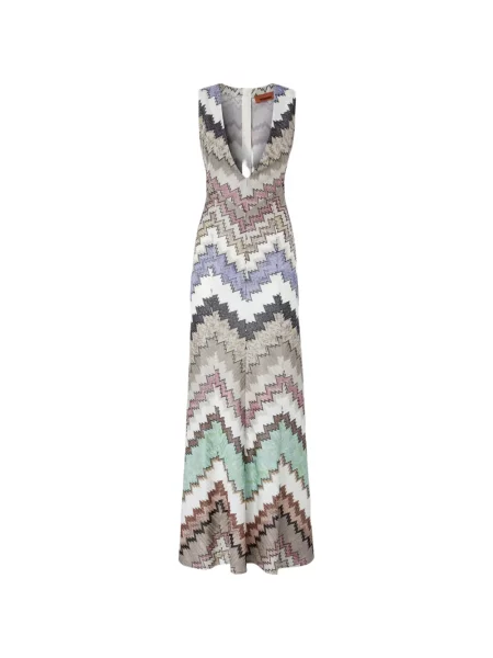 Rochie maxi Missoni cu decolteu în V de costum maro