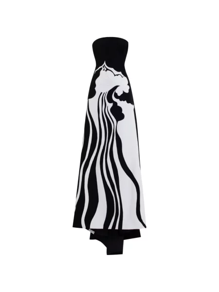 Rochie maxi Saiid Kobeisy cu broderie din crep fără bretele negru