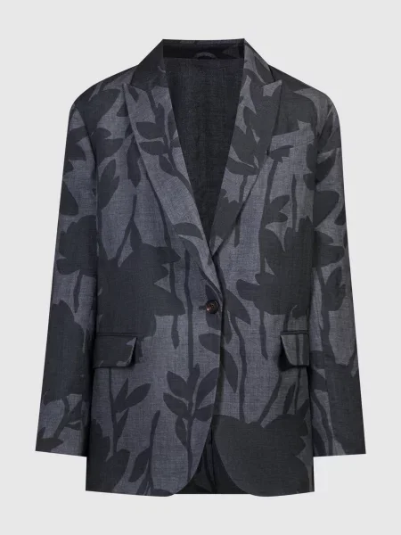 Жакет з льону в квітковий візерунок Brunello Cucinelli сірий