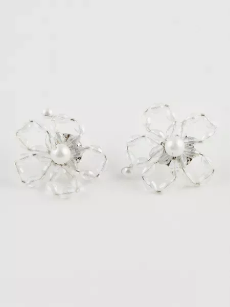 Cercei Defacto cu perle cu model floral gri