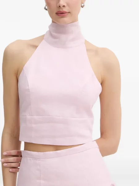 Top Bardot cu legături cu gât halter roz