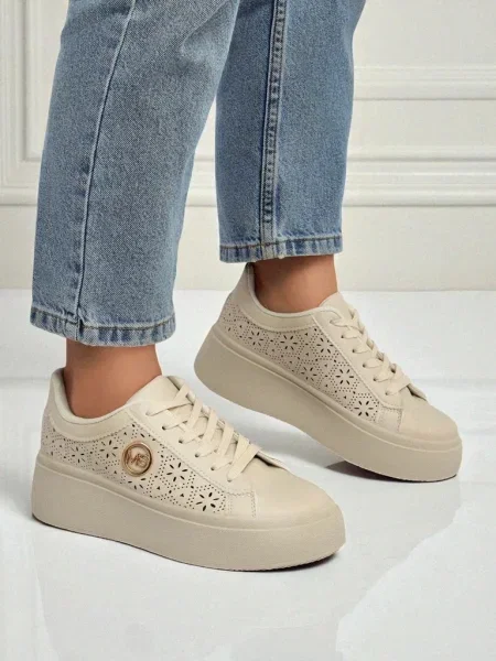 Sneakerși Resti din piele cu platformă bej