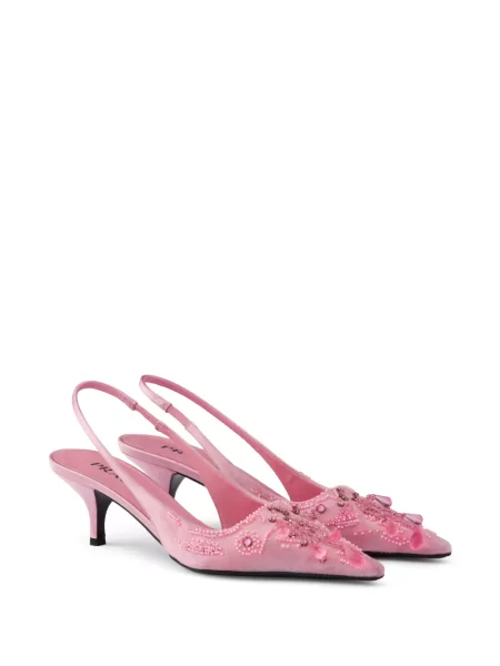 Pantofi cu toc Prada din satin slingback roz