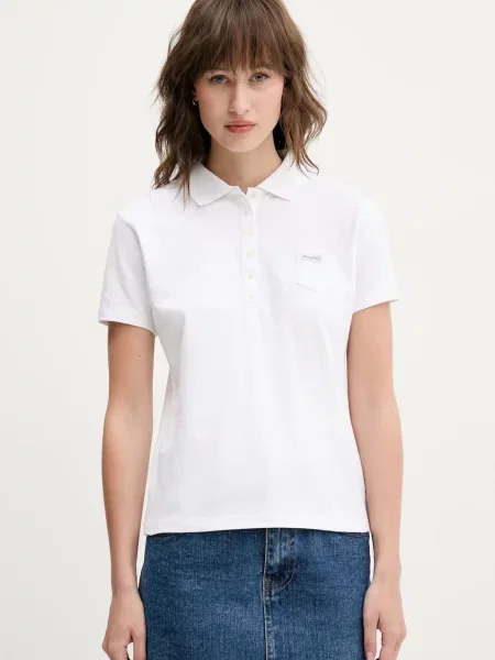 Тениска с яка Guess Jeans дамска бяло