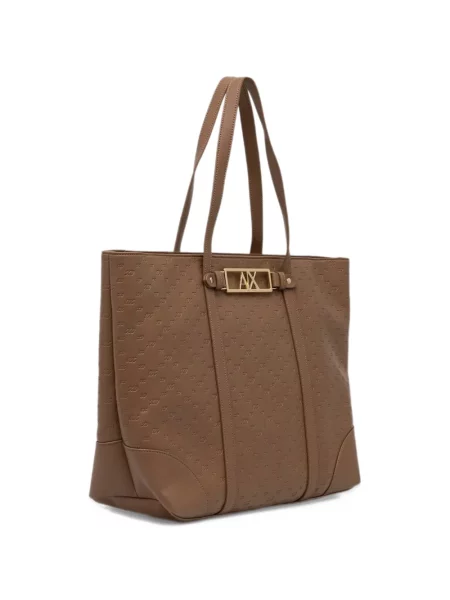 Geantă shopper Armani Exchange cu autograf maro